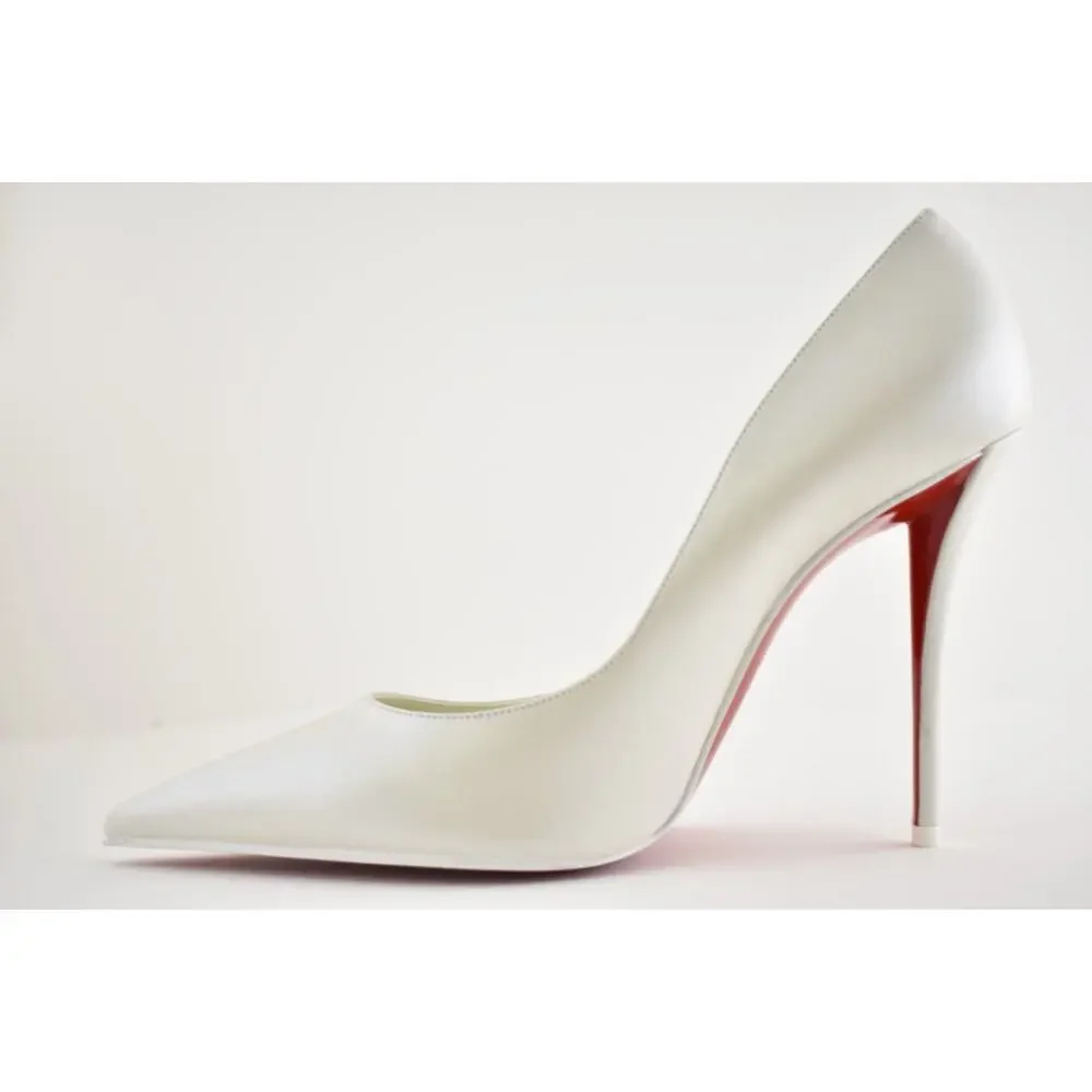 Christian Louboutin Miss Z 100 Nappa Perle Bianco White Pointed Heel Pump 40.5
